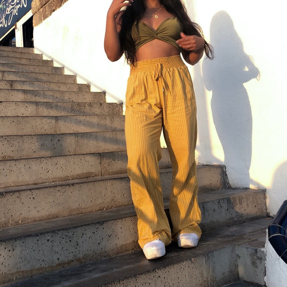 Yellow wide linen pants